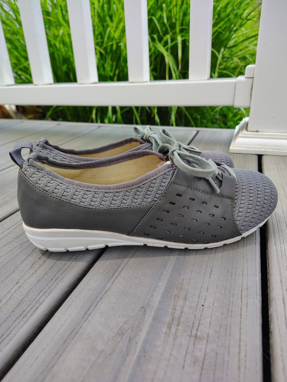 Women's Gray Knit Slip-On Sneakers with Lace Detail